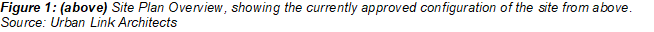 Figure 1: (above) Site Plan Overview, showing the currently approved configuration of the site from above. Source: Urban Link Architects